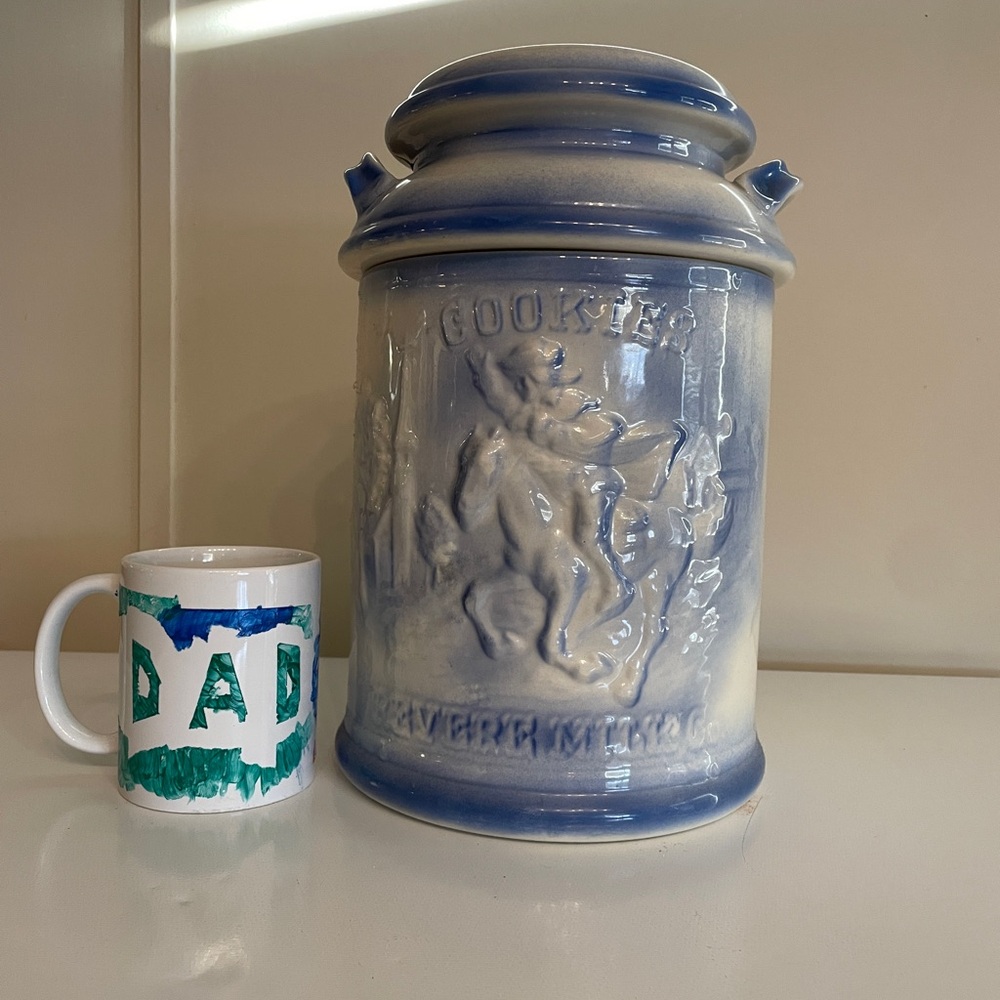 Vintage Paul Revere Pottery Large Blue Cookie Jar - Pony Express